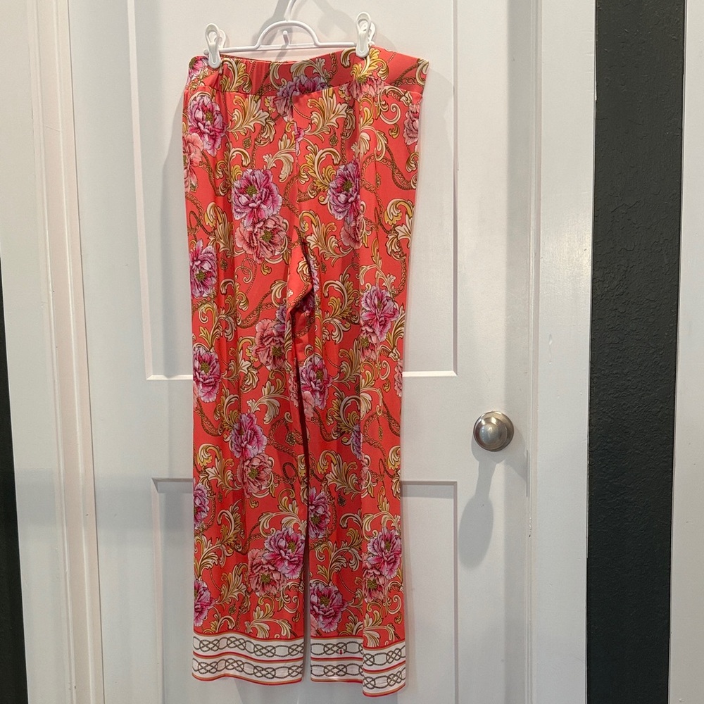 Boston Proper Coral Floral Wide Leg Pants
